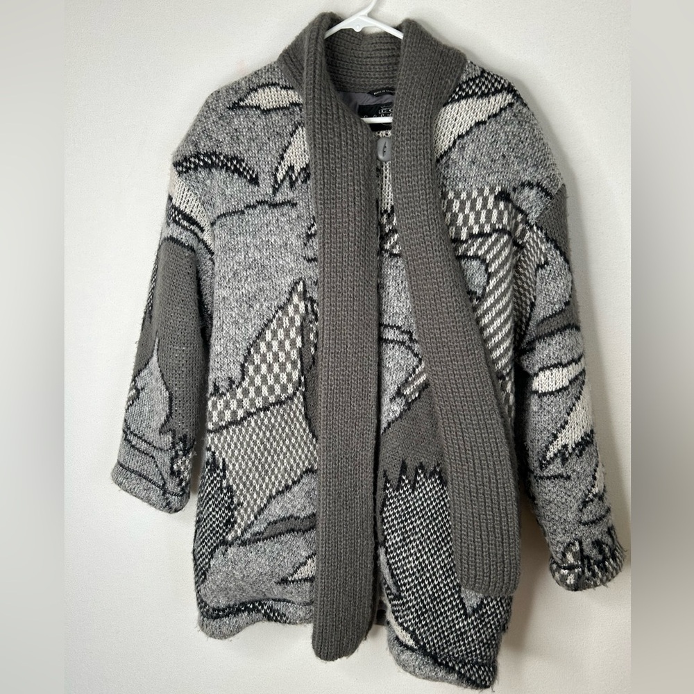 Vintage Carlisle Couture Jacket Coat Knit Chunky  Oversized Granny wool Gray M